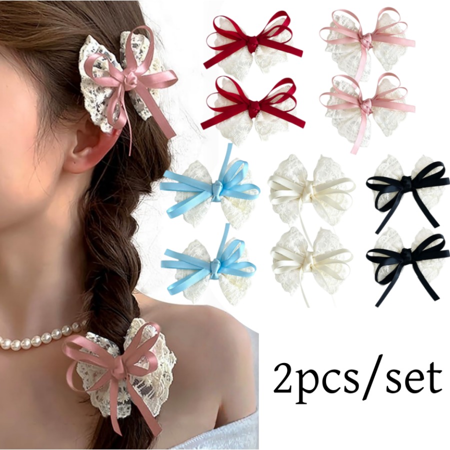 2pcs/set Cute Lace Bow Hair Cl - Travel Accessories For Kids review and price