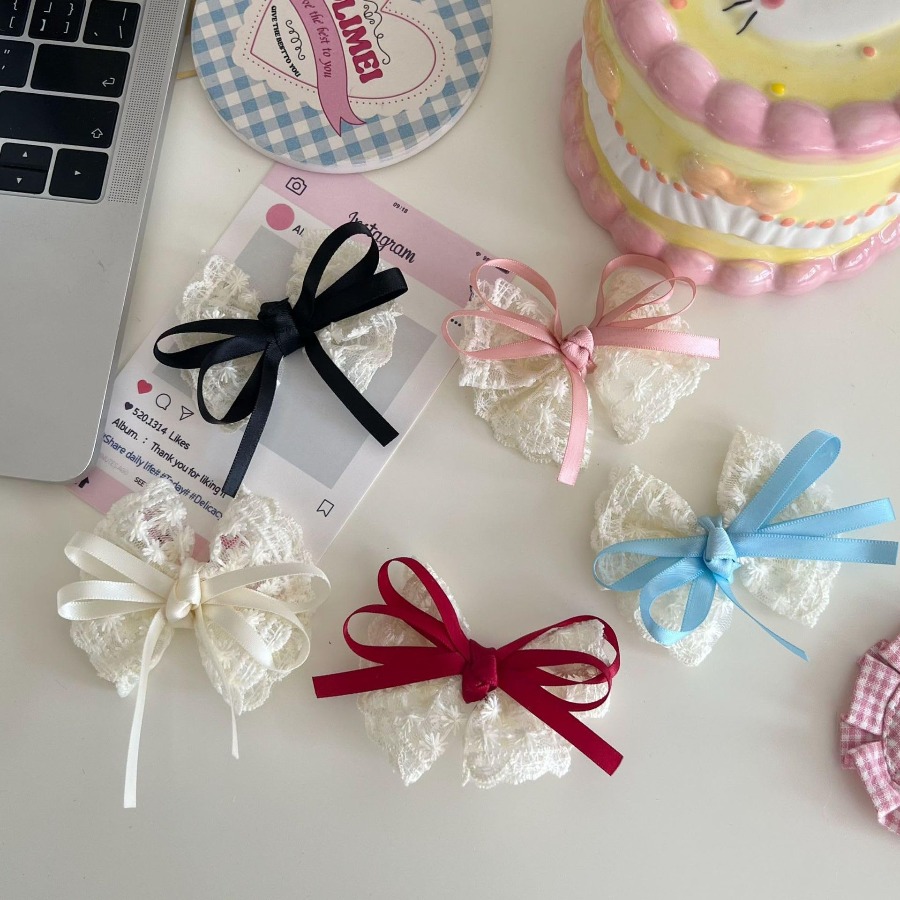 2pcs/set Cute Lace Bow Hair Cl - Travel Accessories For Kids review and price