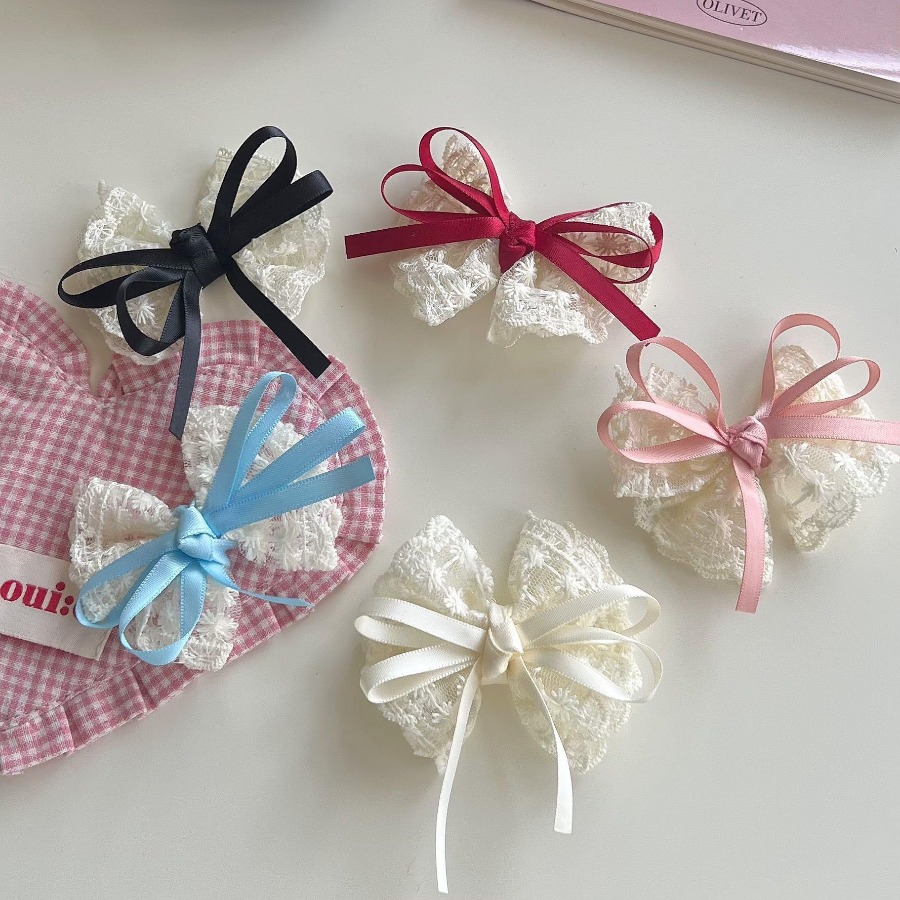 2pcs/set Cute Lace Bow Hair Cl - Travel Accessories For Kids review and price